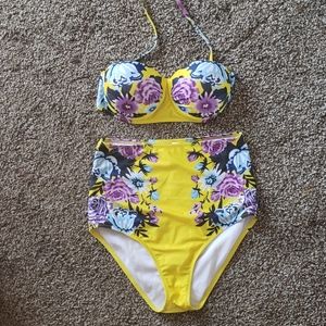 High Waisted Floral Bikini